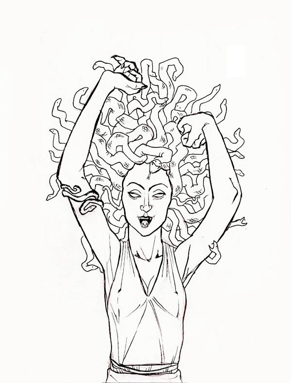 Medusa The Gorgon Pulled Her Snake Hair Coloring Page 600x788 Medusa The Gorgon Pulled Her Snake Hair Coloring Page