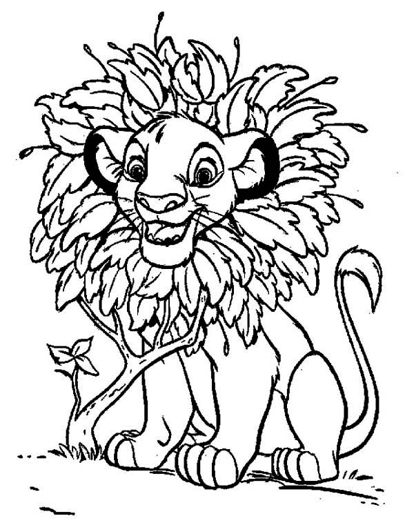 Awesome Simba With Leaves Hair Coloring Page 600x761 Awesome Simba With Leaves Hair Coloring Page
