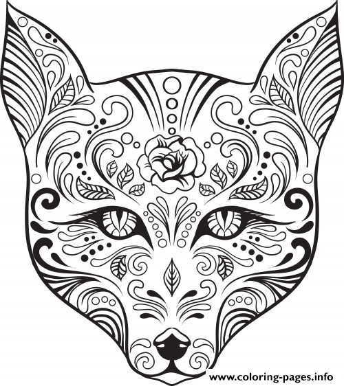 500x562 Advanced Cat Sugar Skull Coloring Pages Printable