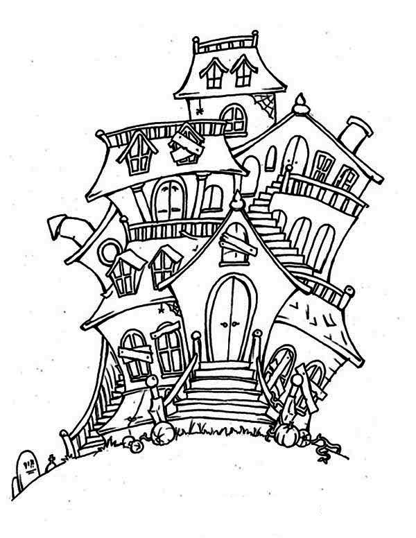 Haunted House, Bad Spirit In Haunted House Coloring Page 600x776 Haunted House, Bad Spirit In Haunted House Coloring Page
