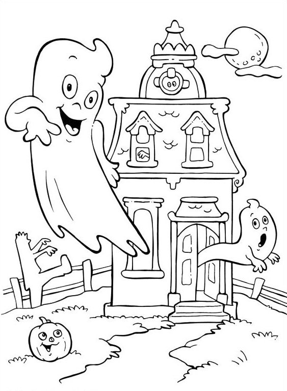 Haunted House And Little Ghost Coloring Page 563x767 Haunted House And Little Ghost Coloring Page
