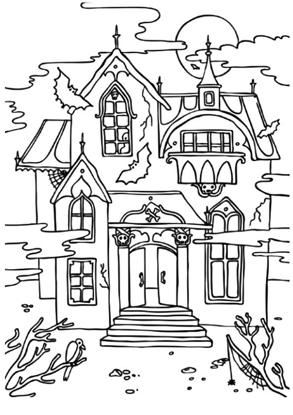 595x842 Foggy Haunted House Coloring Pages