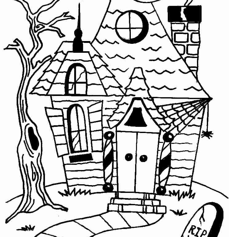 744x768 Haunted House Coloring Pages Halloween Haunted House Coloring