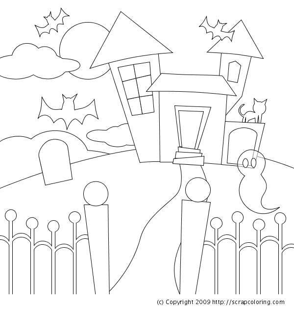 600x630 Haunted House Coloring Page