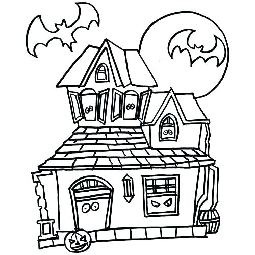 500x500 Haunted House Coloring Page
