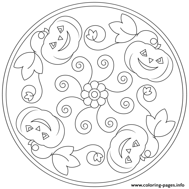 Halloween Mandala Pumpkins Flowers Coloring Pages Printable 640x640 Halloween Mandala Pumpkins Flowers Coloring Pages Printable