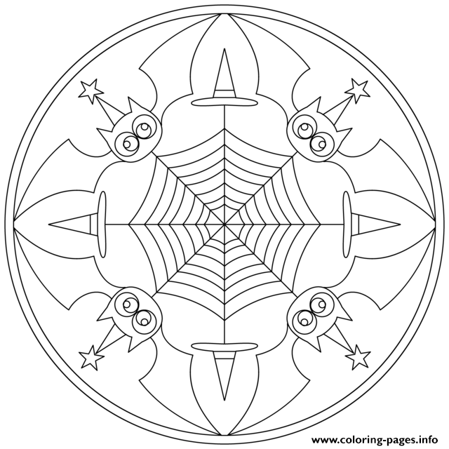 Halloween Mandala With Bats Coloring Pages Printable 640x640 Halloween Mandala With Bats Coloring Pages Printable