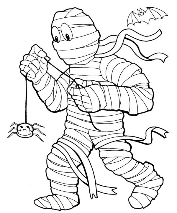 Mummy Plays Spider As A Yoyo Funny Coloring Page 600x724 Mummy Plays Spider As A Yoyo Funny Coloring Page