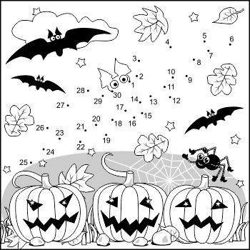 350x350 Halloween Bat Connect The Dots And Coloring Page, Commercial Use
