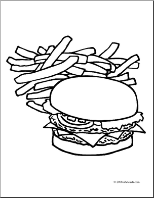 304x392 Hamburger And French Fries Coloring Page