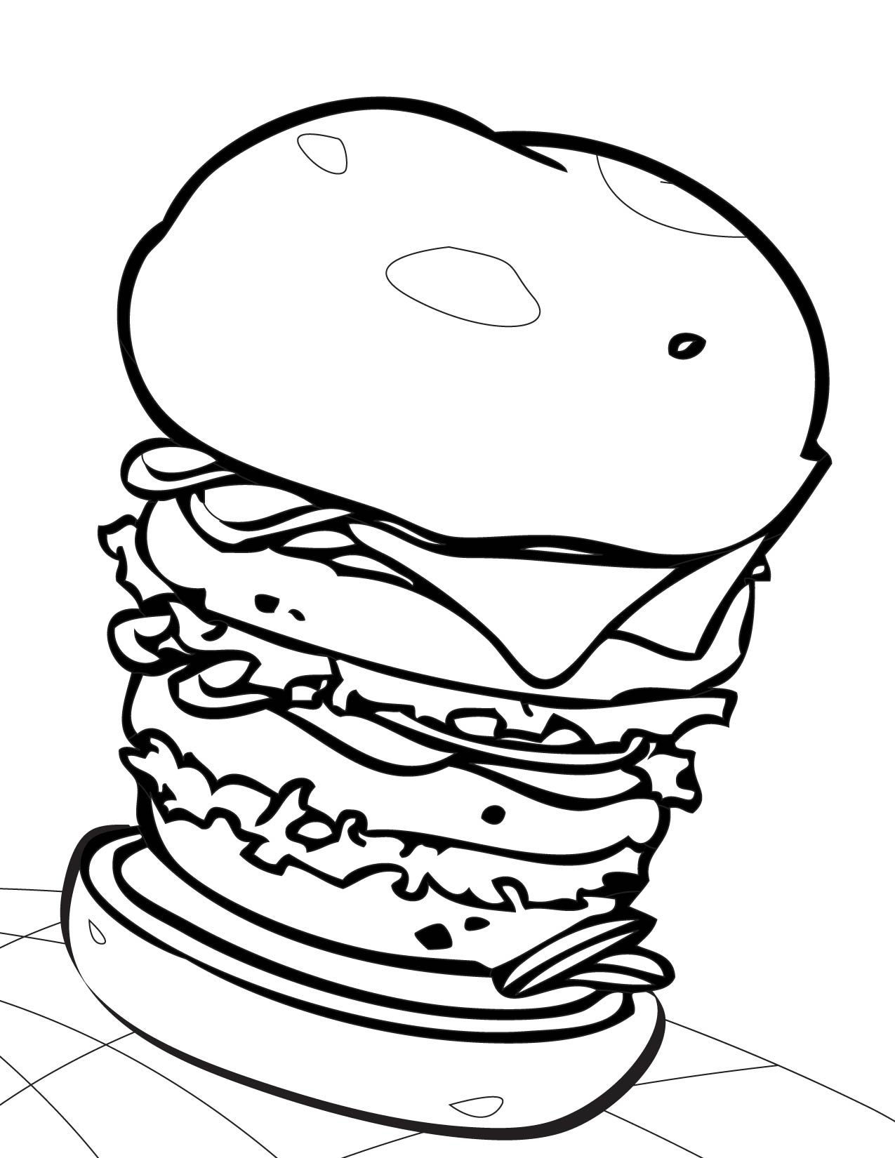 1275x1650 Hamburger Coloring Page