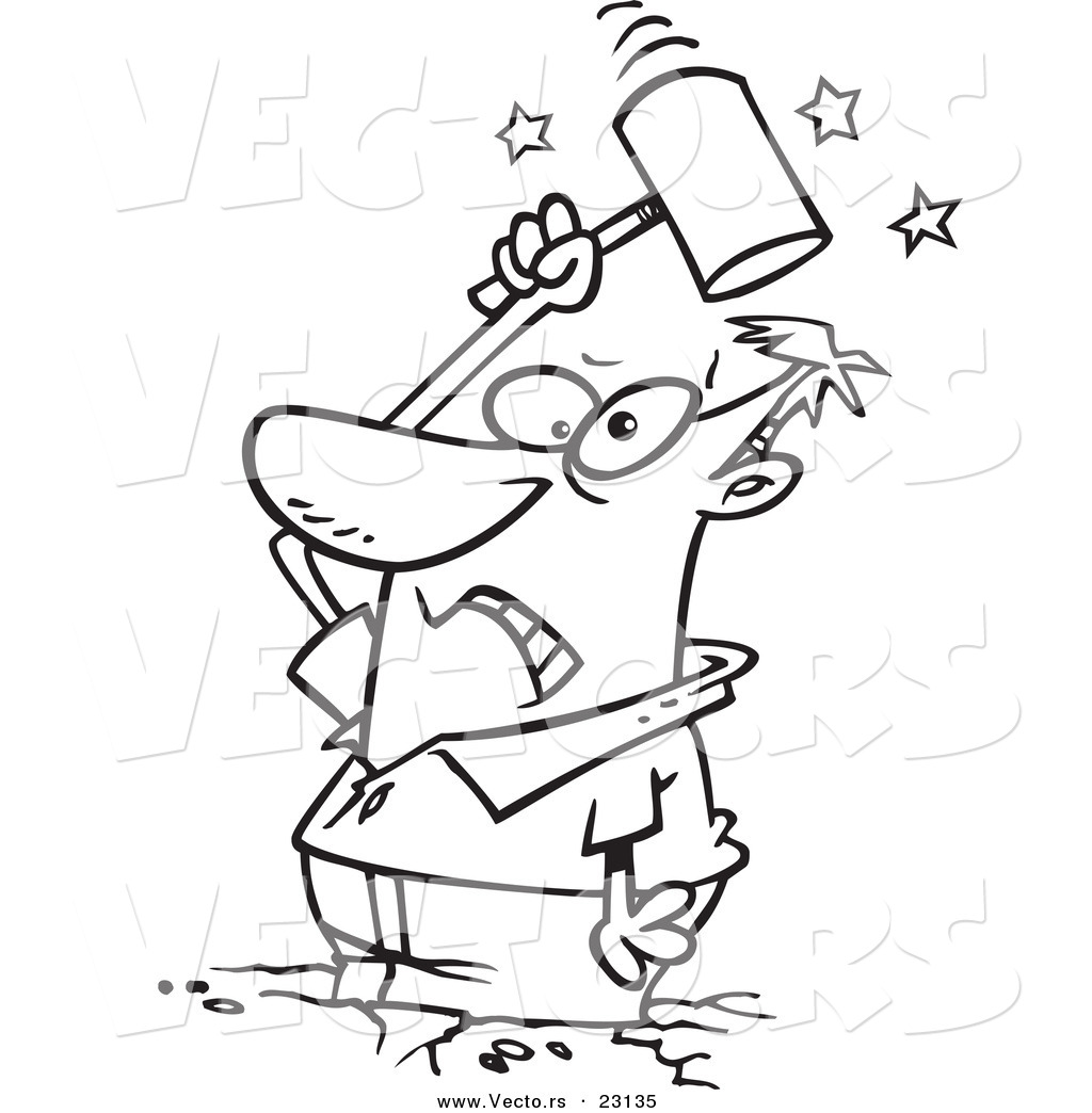 1024x1044 Vector Of A Cartoon Man Beating Himself With A Hammer