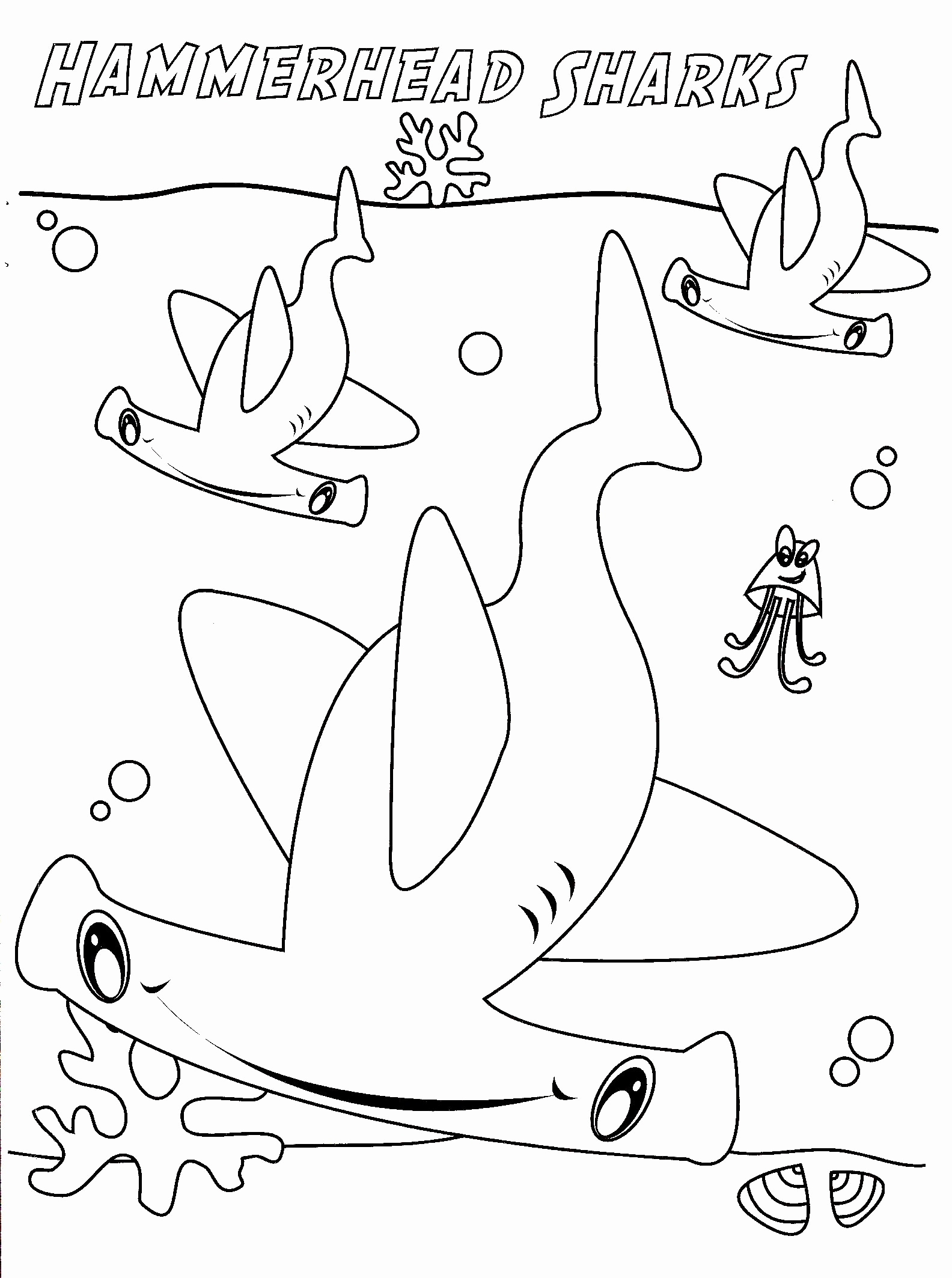 1584x2127 Hammerhead Shark Coloring Page