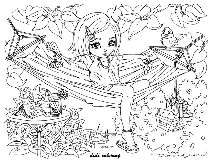 736x569 Printable Summer Time Girl Enjoy On Hammock Didi Coloring Pages