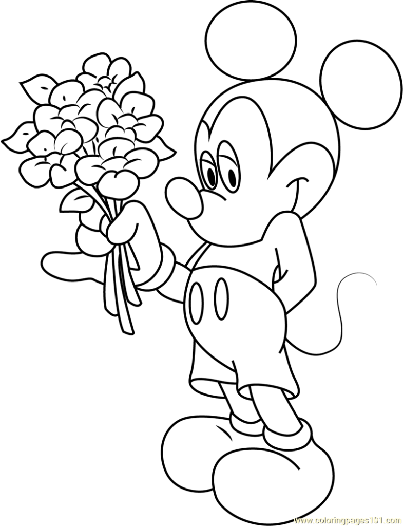 785x1024 Mickey Mouse Having Flowers In Hand Coloring Page Free Mickey