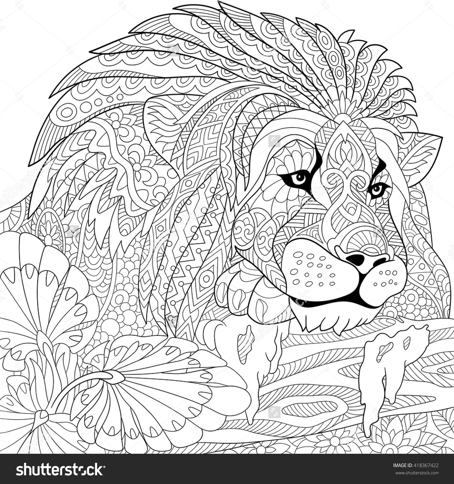 1500x1600 Hand Drawn Lion Coloring Page Stock Vector Illustration To Print