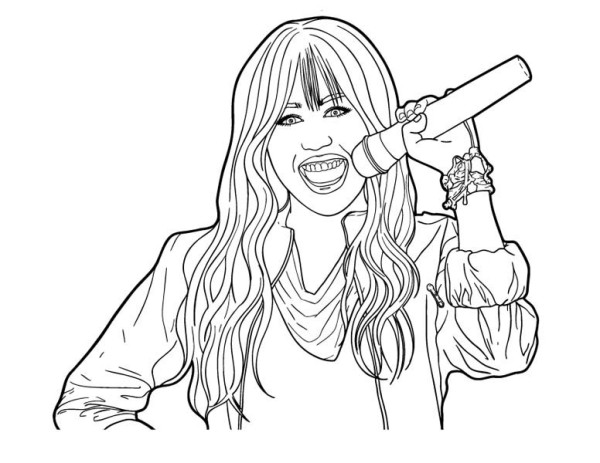 Miley Hold Microphone In Hannah Montana Coloring Page 600x463 Miley Hold Microphone In Hannah Montana Coloring Page