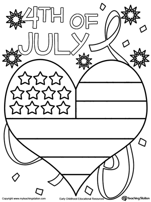 4th Of July Heart Flag Coloring Page 300x400 4th Of July Heart Flag Coloring Page