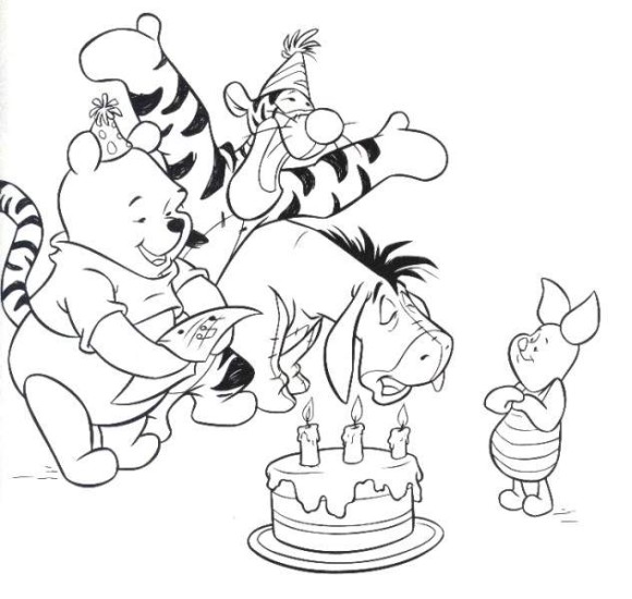 Pooh Birthday Coloring Pages 580x550 Pooh Birthday Coloring Pages