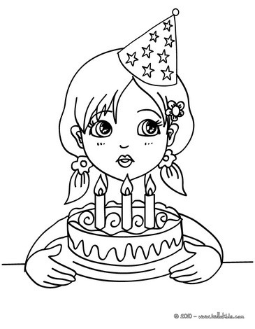 Girl With A Birthday Cake Coloring Pages 365x470 Girl With A Birthday Cake Coloring Pages