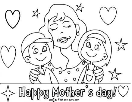 Printable Happy Mothers Day With Her Children Coloring Pages 438x338 Printable Happy Mothers Day With Her Children Coloring Pages