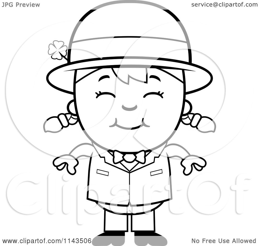 Cartoon Clipart Of A Black And White Happy Child Leprechaun Girl 1080x1024 Cartoon Clipart Of A Black And White Happy Child Leprechaun Girl