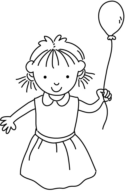 Happy Small Girl Holding A Single Balloon Coloring Page For Kids 438x672 Happy Small Girl Holding A Single Balloon Coloring Page For Kids