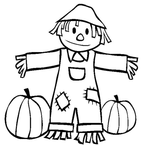 600x612 Autumn Scarecrow To Keep Pumpkin Safe Coloring Pages Batch Coloring