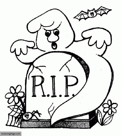 Happy Halloween Rip Ghost And Bat Coloring Page Ecoloringpage 485x546 Happy Halloween Rip Ghost And Bat Coloring Page Ecoloringpage