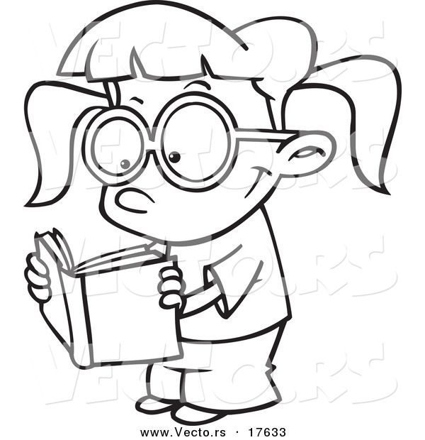 Vector Of A Cartoon Happy Girl Reading 600x620 Vector Of A Cartoon Happy Girl Reading
