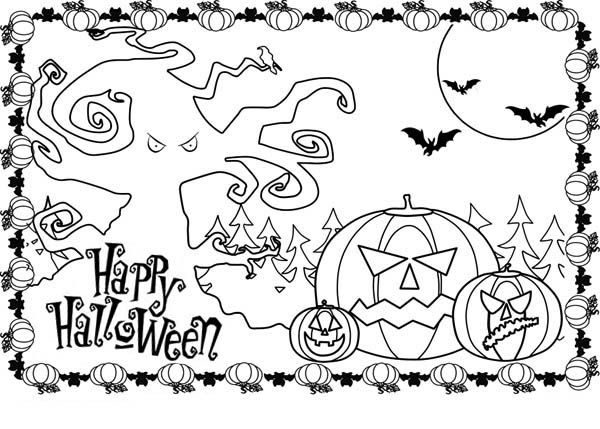 Happy Halloween Pumpkins Picture Coloring Page Colorear 600x429 Happy Halloween Pumpkins Picture Coloring Page Colorear