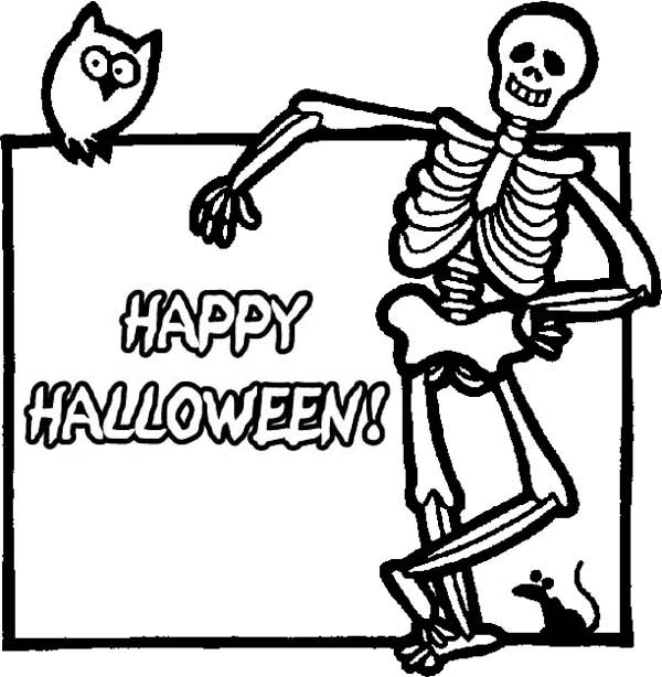 Joyful And Happy Halloween Day Says The Skeleton Coloring Page 600x614 Joyful And Happy Halloween Day Says The Skeleton Coloring Page