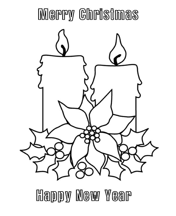 Merry Christmas Candle And Happy New Year Coloring Pages 600x734 Merry Christmas Candle And Happy New Year Coloring Pages