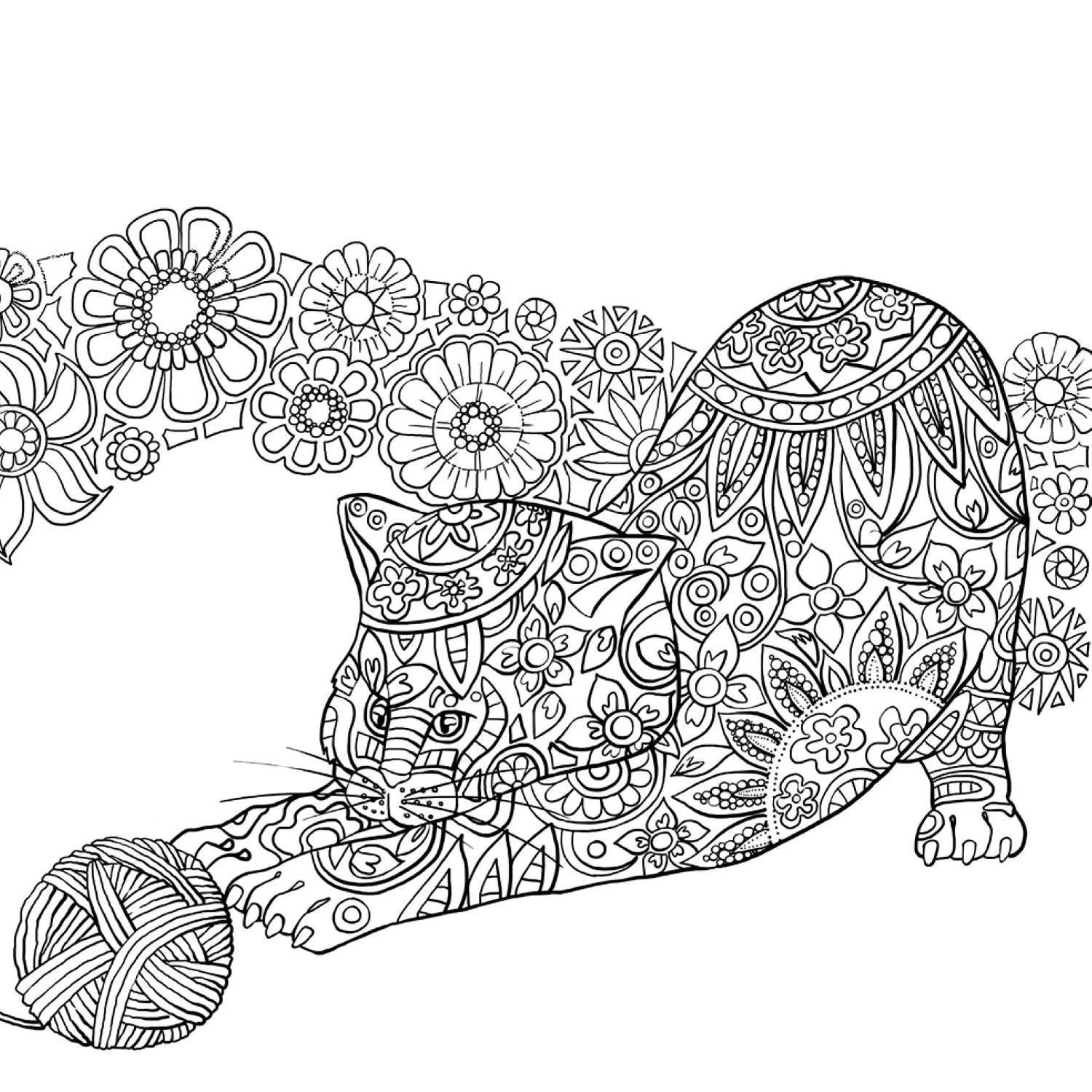1500x1500 Very Hard Zentangle Cat Coloring Pages