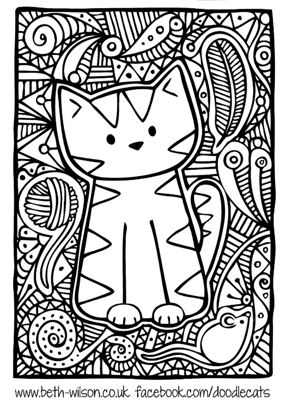 1000x1419 Awesome Cat Coloring Pages For Adults At Book Online Image Hard