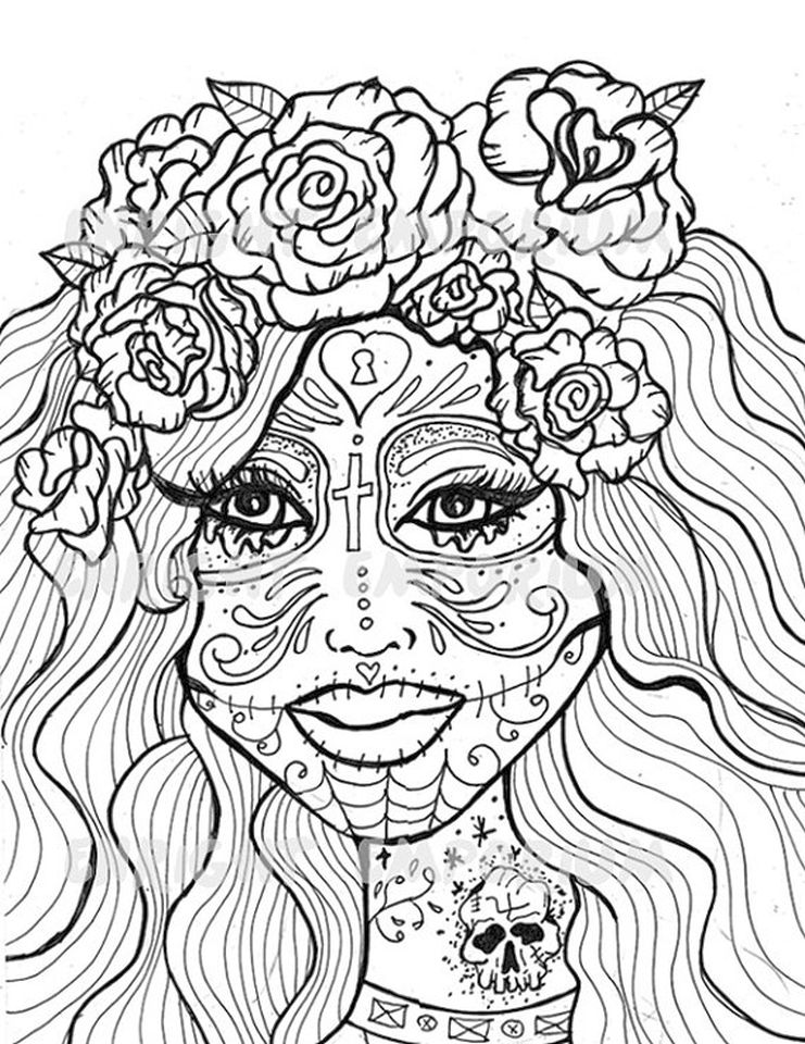 741x960 Hard Coloring Pages Get This Day Of The Dead For Adults Within