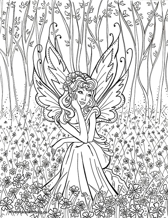 569x737 Contemplative Fairy Coloring Fairy, Adult Coloring