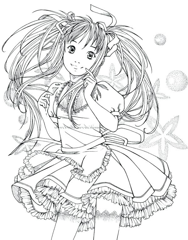 600x766 Kawaii Girl Colouring Pages Hard Coloring Pages Anime Girls People