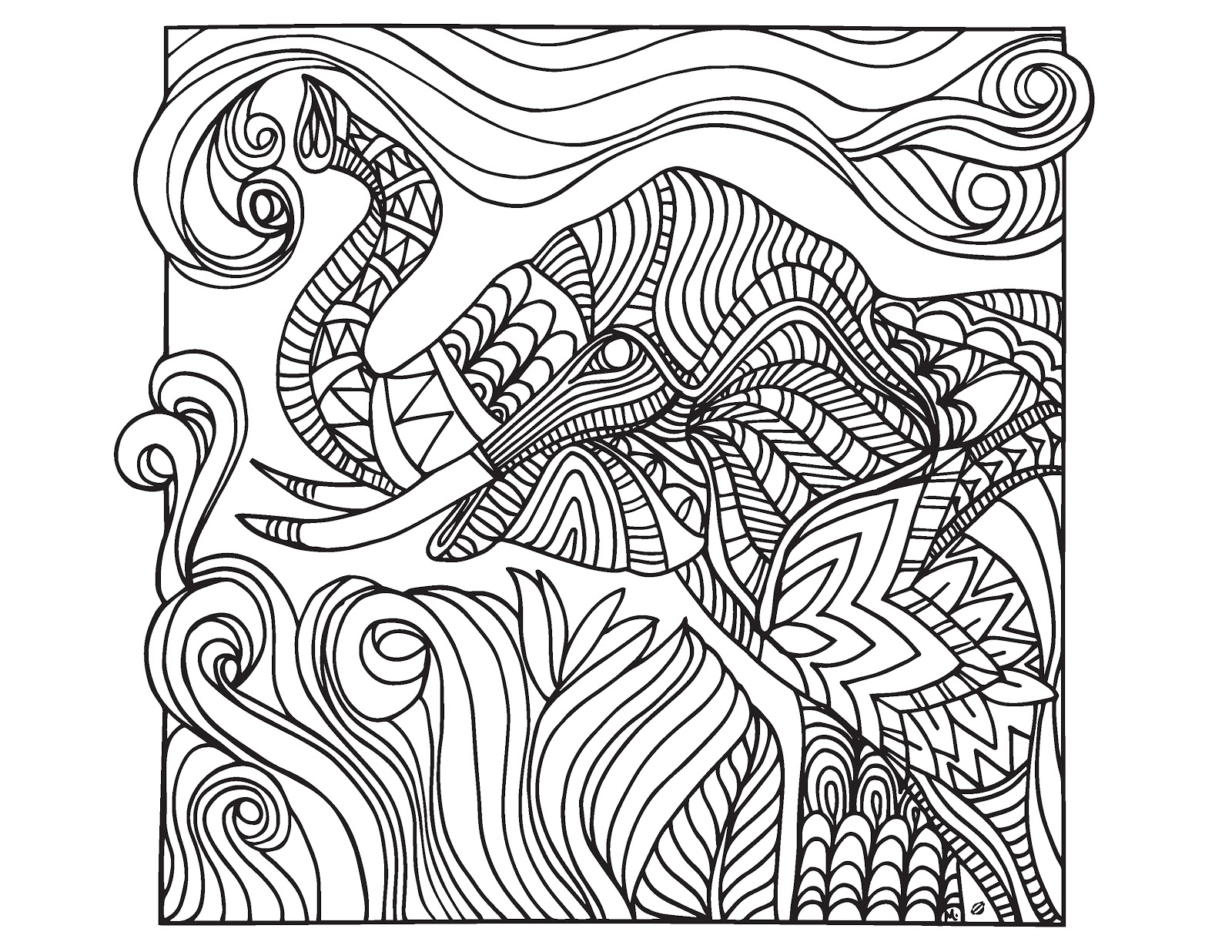 1600x1236 Coloring Pages Animals Difficult Elephant For Lovely Adults Within