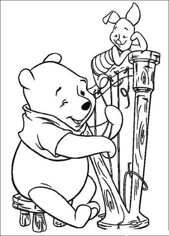 Pooh Is Playing A Harp Coloring Page Winnie The Pooh 343x480 Pooh Is Playing A Harp Coloring Page Winnie The Pooh