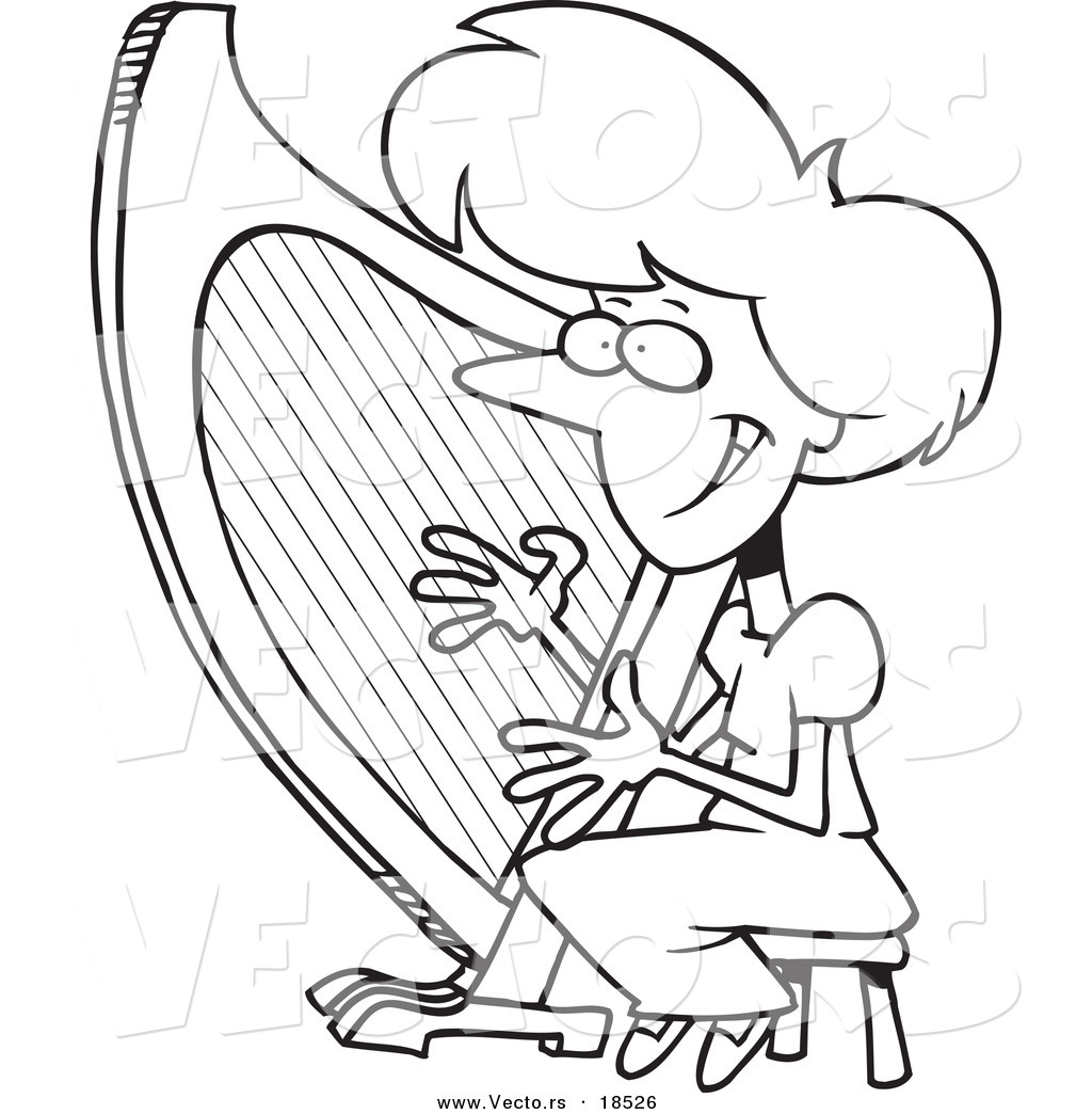 Vector Of A Cartoon Woman Playing A Harp 1024x1044 Vector Of A Cartoon Woman Playing A Harp