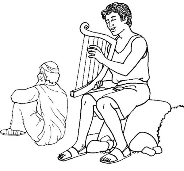 David Play Harp In The Story Of King Saul Coloring Page 600x558 David Play Harp In The Story Of King Saul Coloring Page