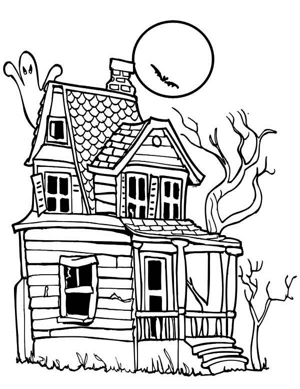 Creepy Haunted House In Houses Coloring Page Color Luna 600x776 Creepy Haunted House In Houses Coloring Page Color Luna