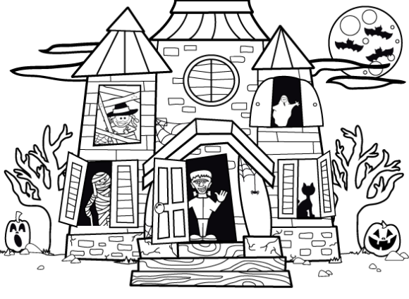580x425 Haunted House Coloring Page Haunted House Coloring Pages Printable