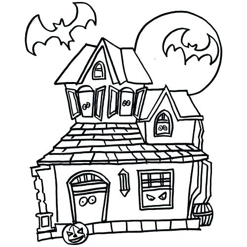 500x500 Haunted House Coloring Pages