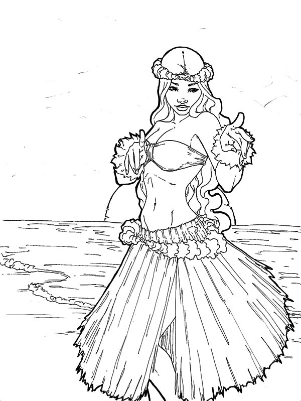 600x799 Hula Girl With Beach View Coloring Pages For Page Remodel 15