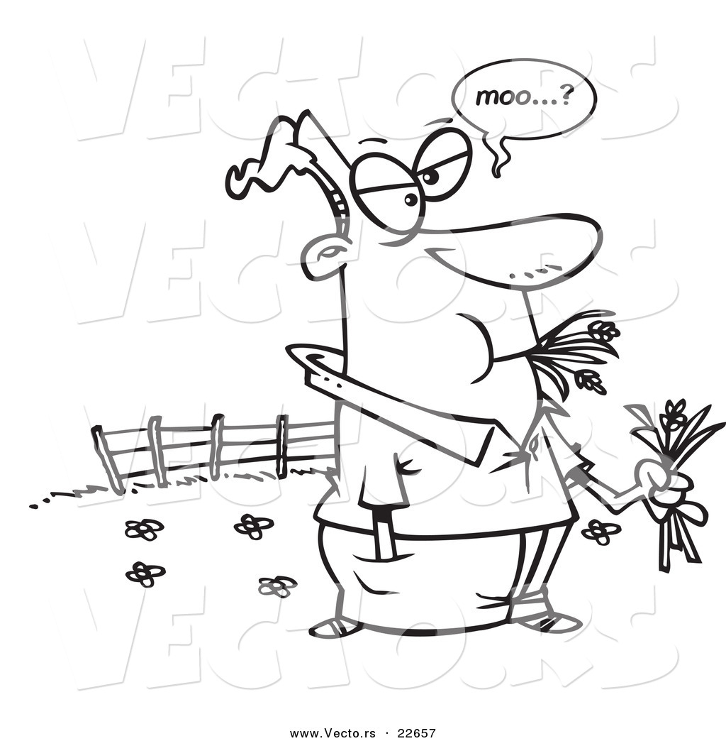 1024x1044 Vector Of A Cartoon Man Eating Hay And Mooing In A Pasture