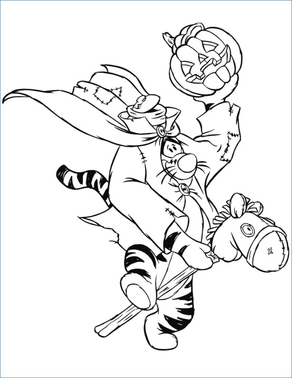 600x776 Tiger As Headless Horseman Halloween Coloring Pages