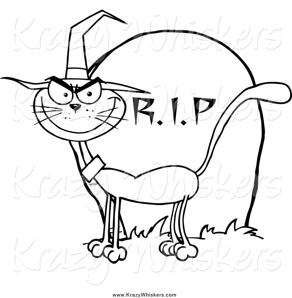 1024x1044 Critter Clipart Of A Lineart Halloween Witch Cat By A Tombstone By