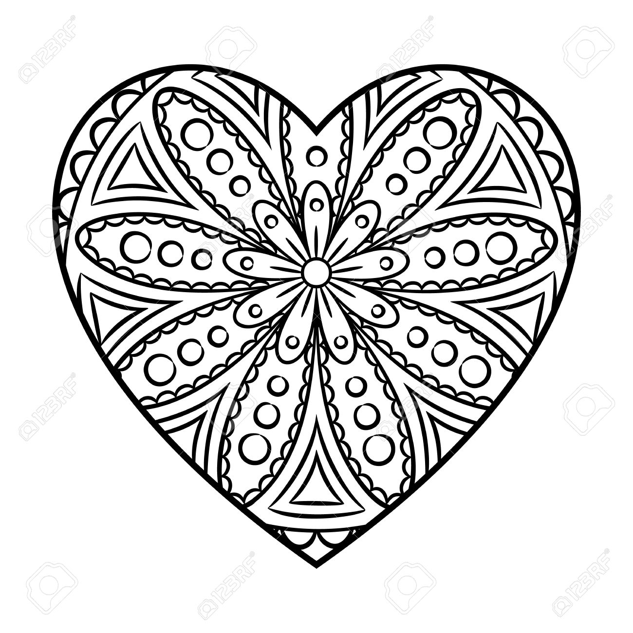 1300x1300 Fresh Doodle Heart Mandala Coloring Page Outline Floral Design